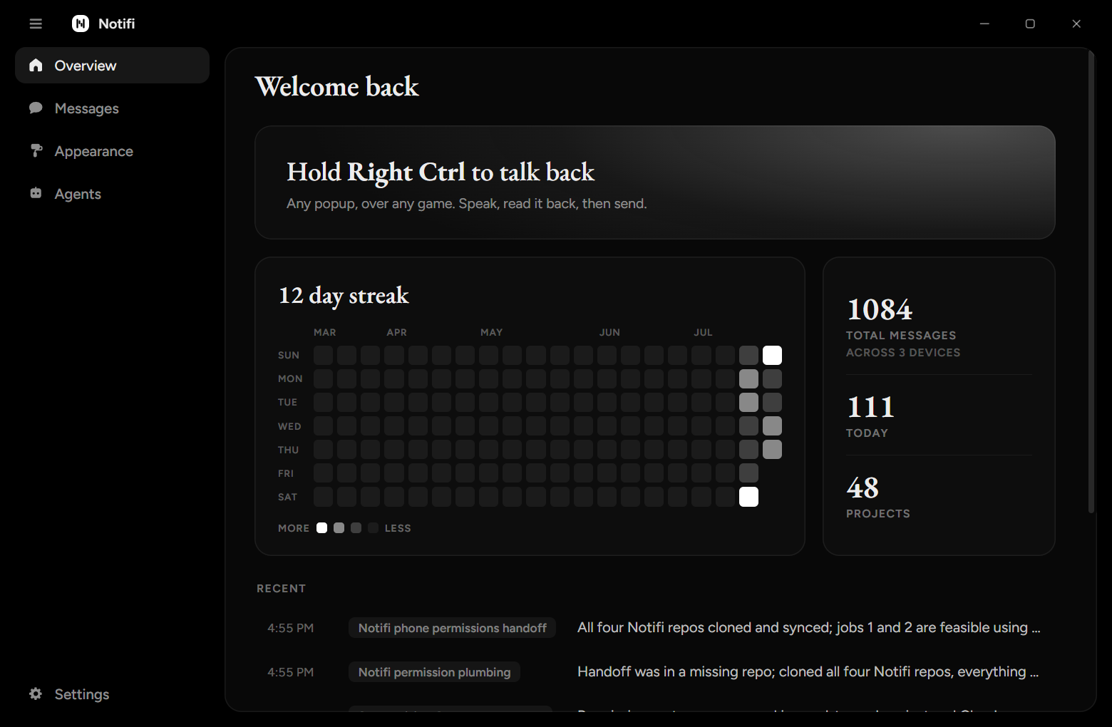 Notifi dashboard